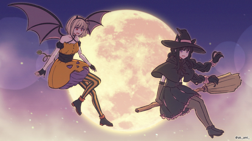 2girls, :d, akamirai, animal_ear_fluff, animal_ears, ankle_boots, arms_at_sides, bare_shoulders