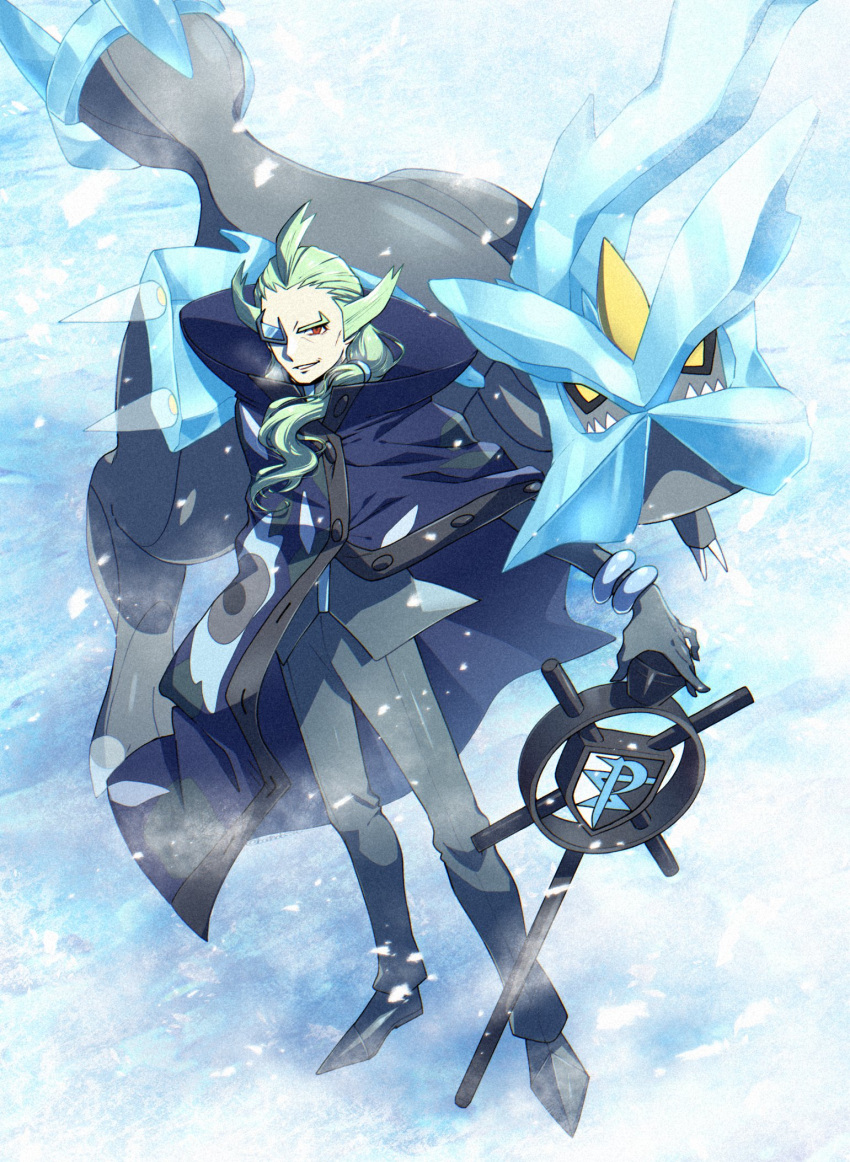 1boy, ahoge, alternate_color, batabiru, bracelet, buttons, cane, cloak