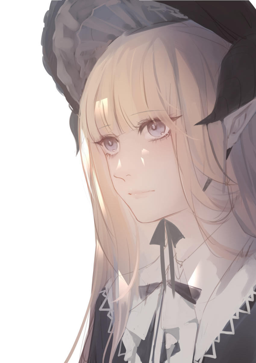 1girl, absurdres, arknights, bangs, black_headwear, blonde_hair, blue_eyes, blunt_bangs