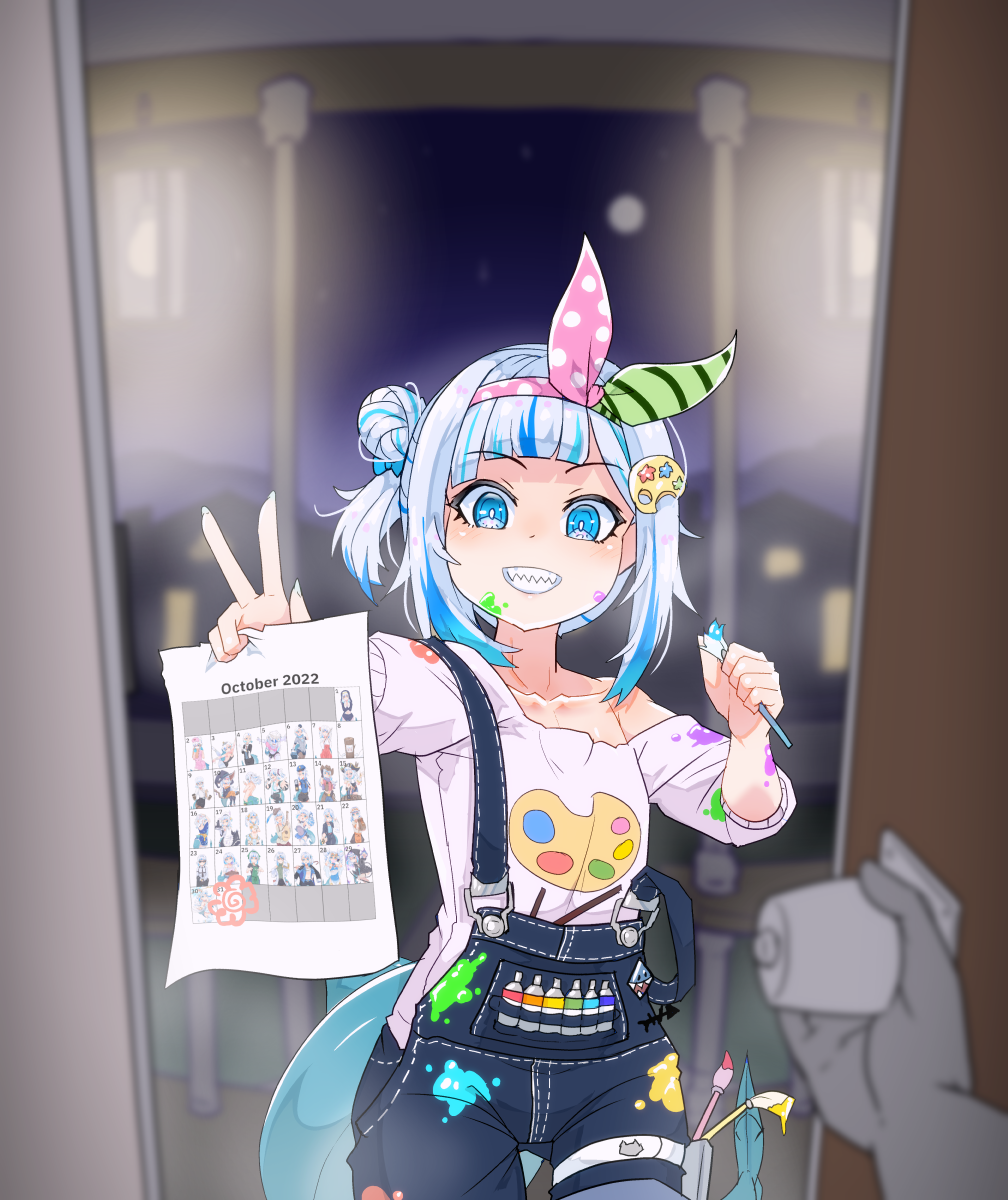 1girl, airani_iofifteen, airani_iofifteen_(cosplay), art_brush, bangs, blue_eyes, blue_hair, blush