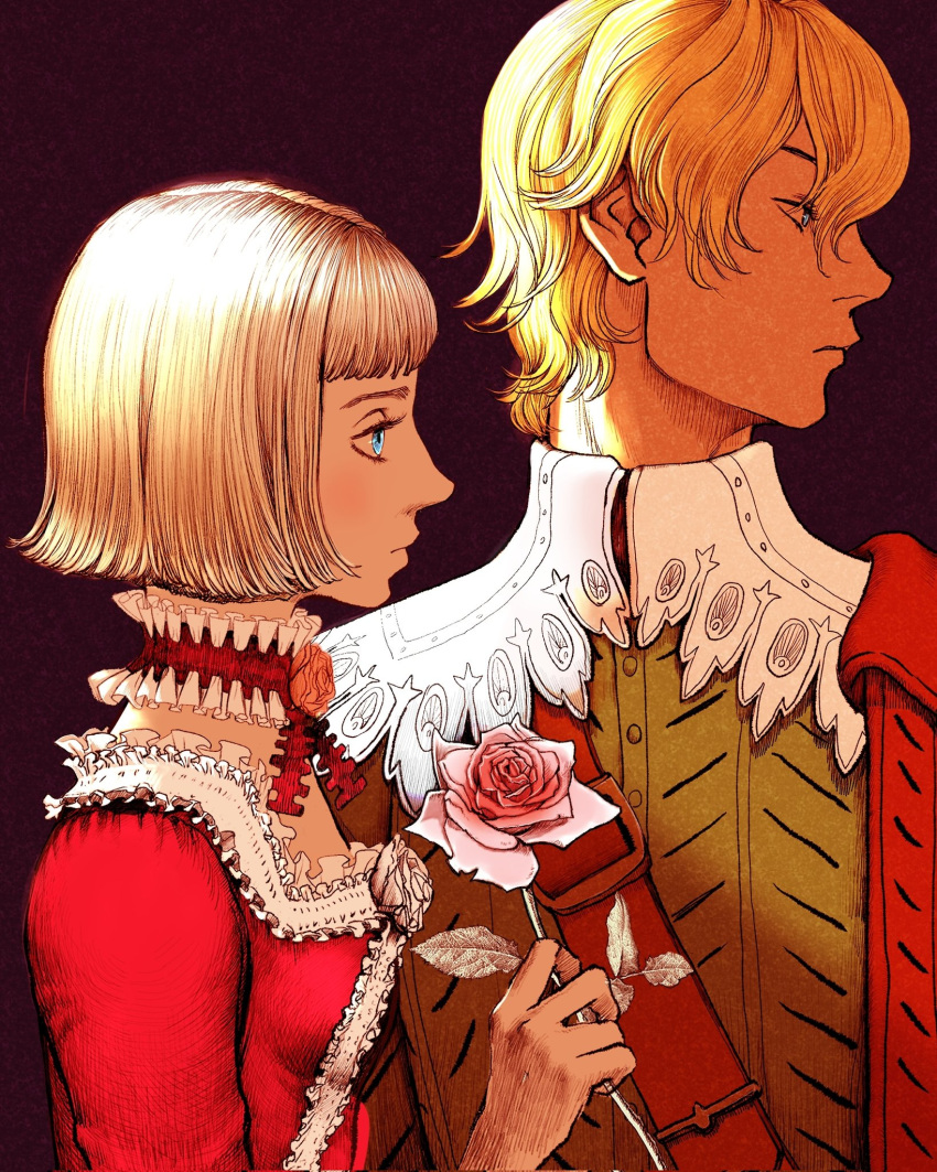 1boy, 1girl, bangs, berserk, blue_eyes, bob_cut, brother_and_sister, closed_mouth