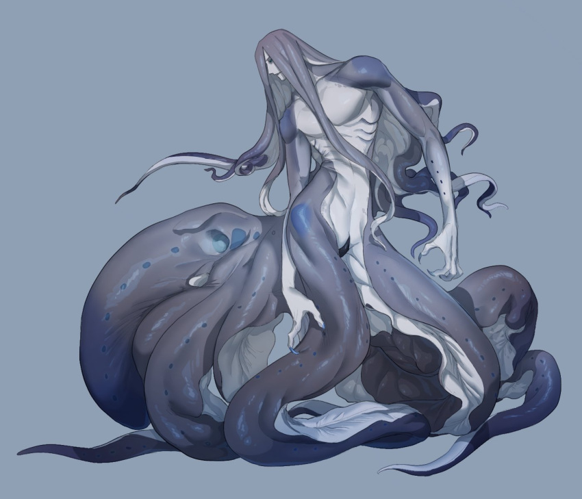 1boy, black_sclera, blue_background, blue_eyes, blue_hair, blue_skin, claws, colored_sclera
