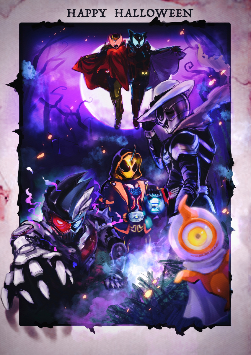 5boys, absurdres, back-to-back, blue_eyes, commentary_request, detective, fedora, ghost