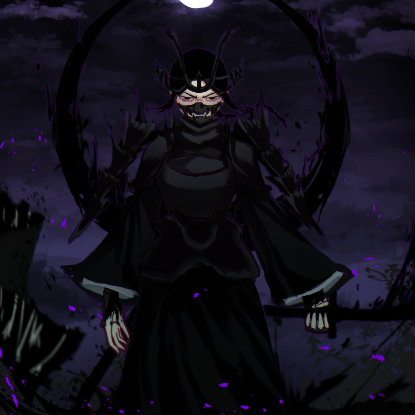 1girl, armor, black_armor, black_clover, black_hair, black_kimono, braid, darckon3