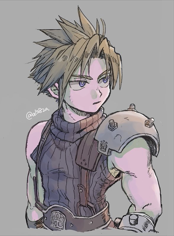 1boy, als8za, armor, bandaged_arm, bandages, bangs, belt, blonde_hair