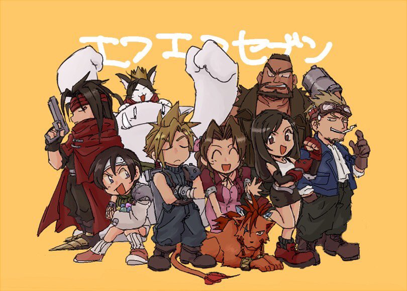 3girls, aerith_gainsborough, als8za, animal, armor, ascot, barret_wallace, beard