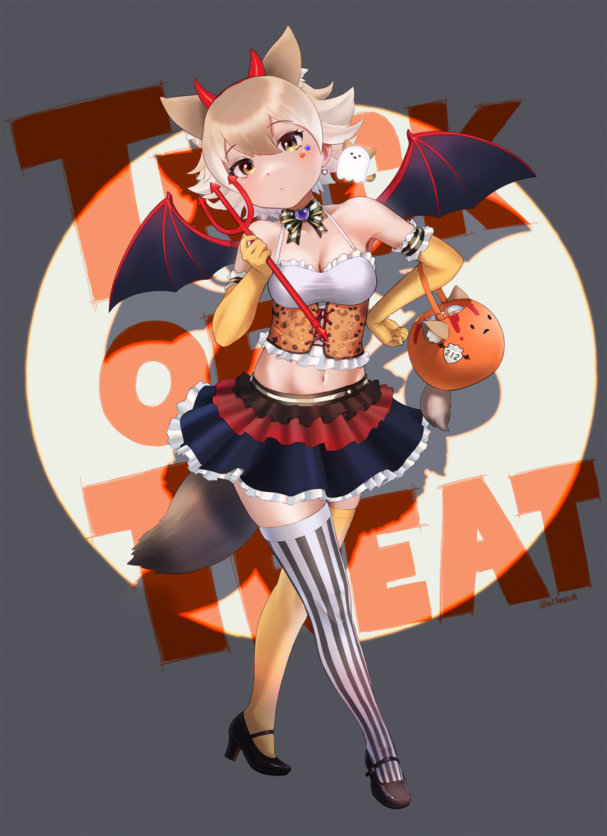 1girl, animal_costume, animal_ear_fluff, animal_ears, bat_wings, beleven, blonde_hair, bow