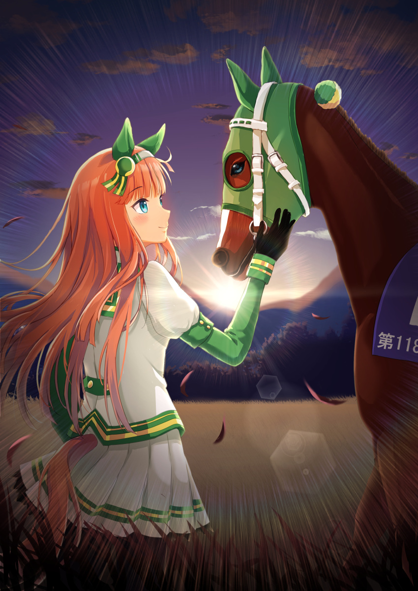 1girl, 1other, absurdres, animal_ears, aqua_eyes, bangs, black_gloves, blunt_bangs
