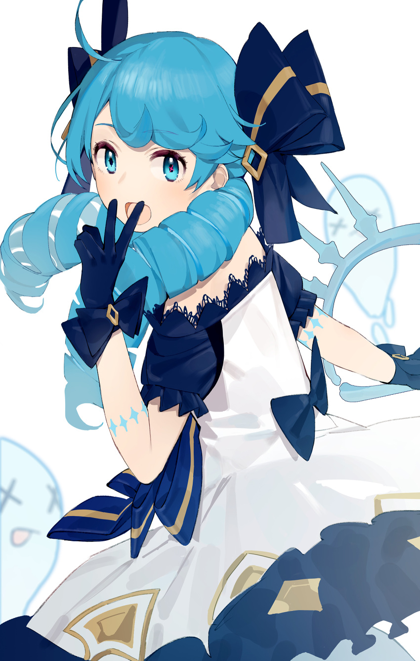 1girl, absurdres, ahoge, bangs, black_bow, black_dress, black_gloves, bow