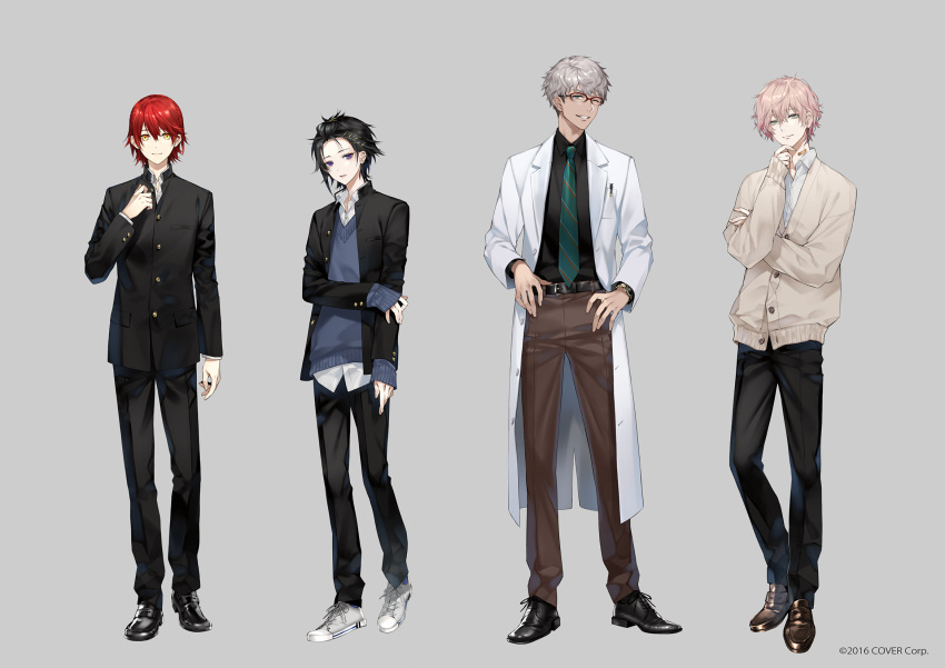 4boys, aged_down, akke_(akke299), arm_at_side, arurandeisu, bandaid, bandaid_on_neck, bangs_pinned_back