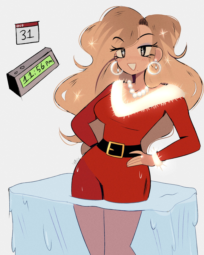 1girl, absurdres, auri_(xoauri), brown_hair, calendar_(object), clock, digital_clock, earrings