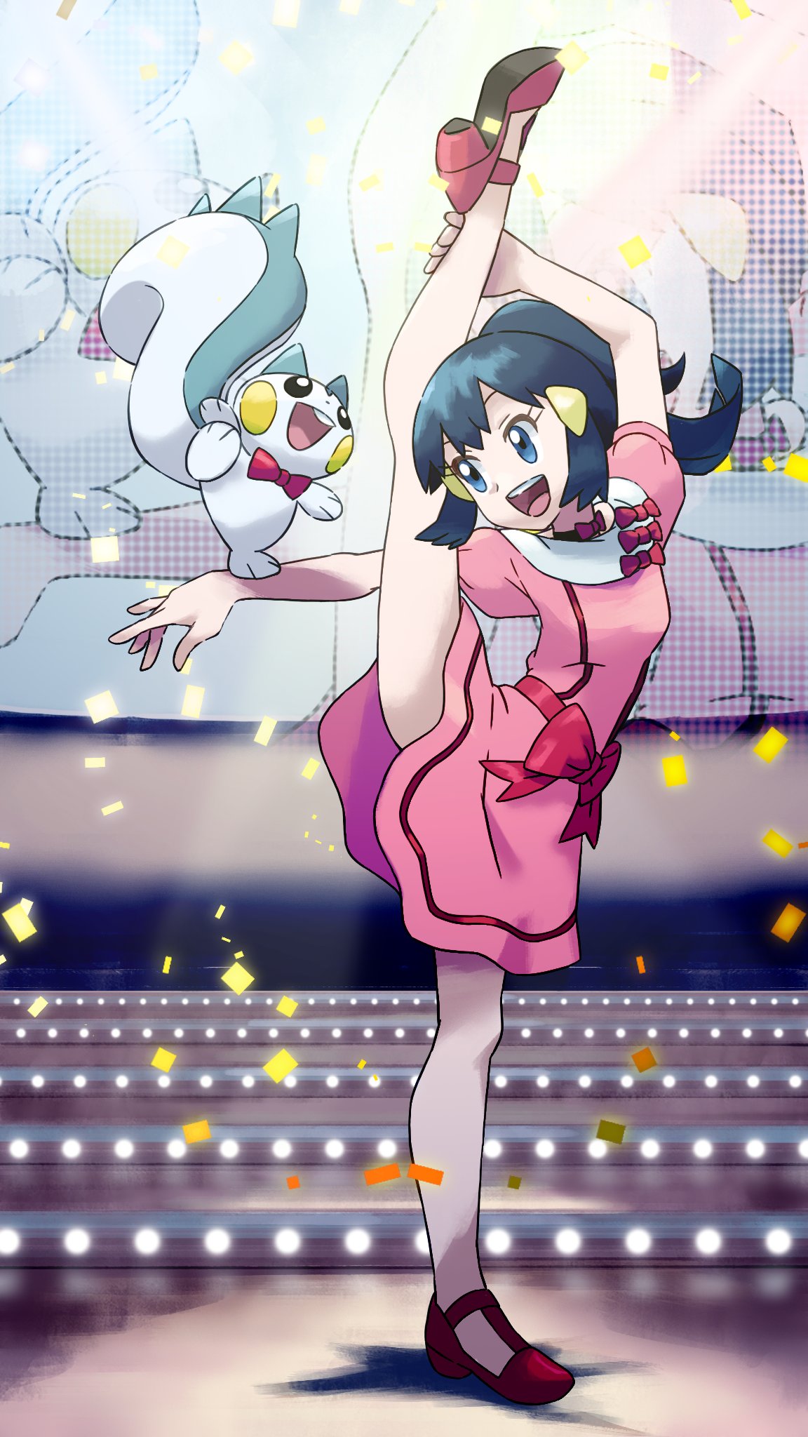 1girl, blue_eyes, blue_hair, breasts, case-k, choker, dress, full_body