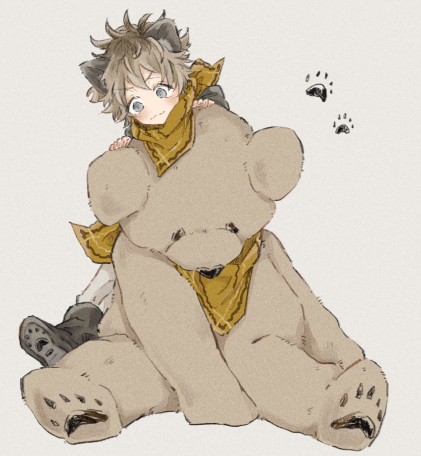 1boy, aged_down, animal_ears, ankle_boots, bangs, blonde_hair, boots, brown_hair