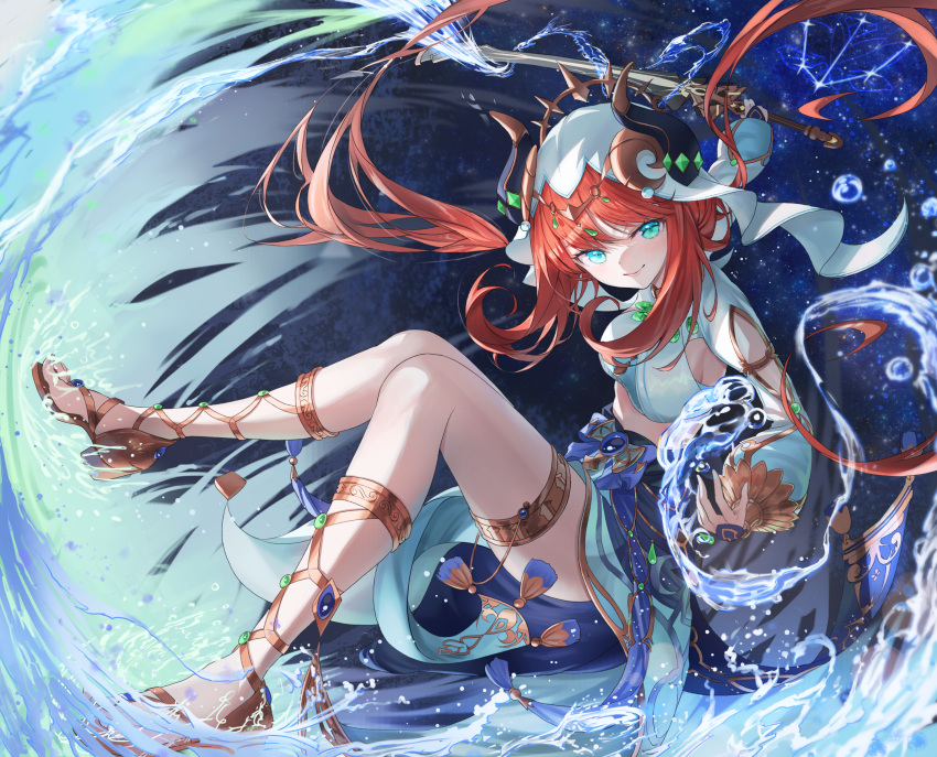 1girl, absurdres, atatatatame01, bangs, blue_eyes, blue_skirt, breasts, circlet