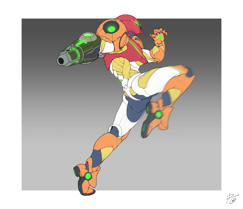 1girl, absurdres, arm_cannon, armor, full_body, glowing, helmet, highres