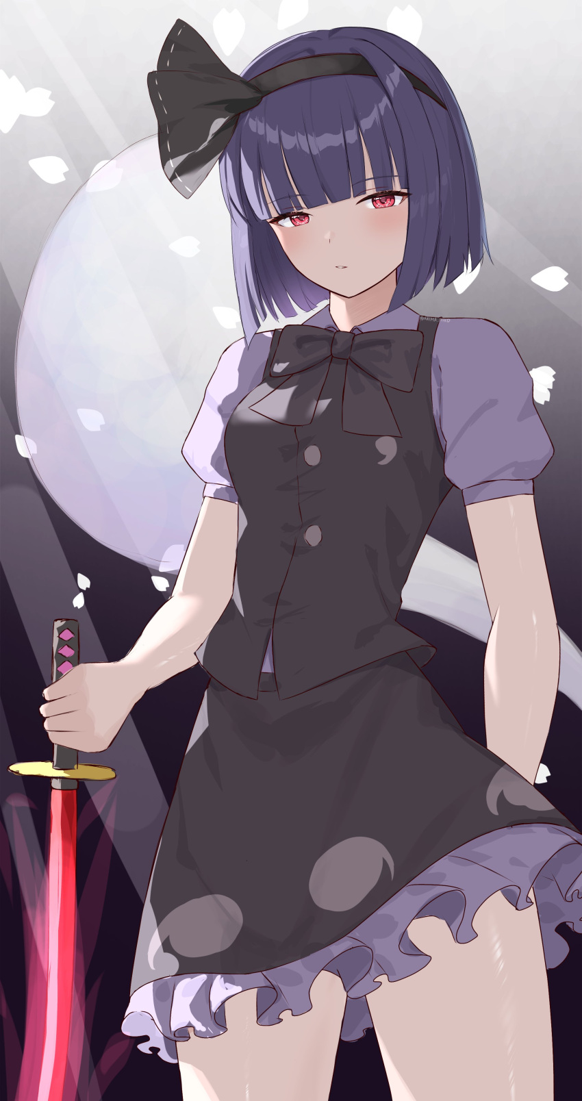 1girl, absurdres, alternate_color, anima_miko, bangs, black_bow, black_bowtie, black_hairband