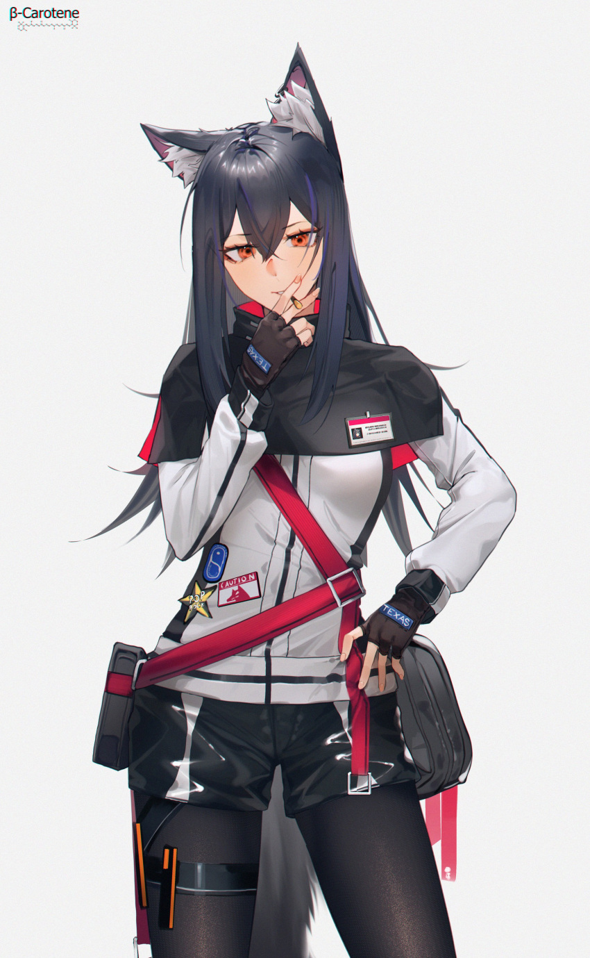 1girl, absurdres, animal_ear_fluff, animal_ears, arknights, black_capelet, black_gloves, black_hair