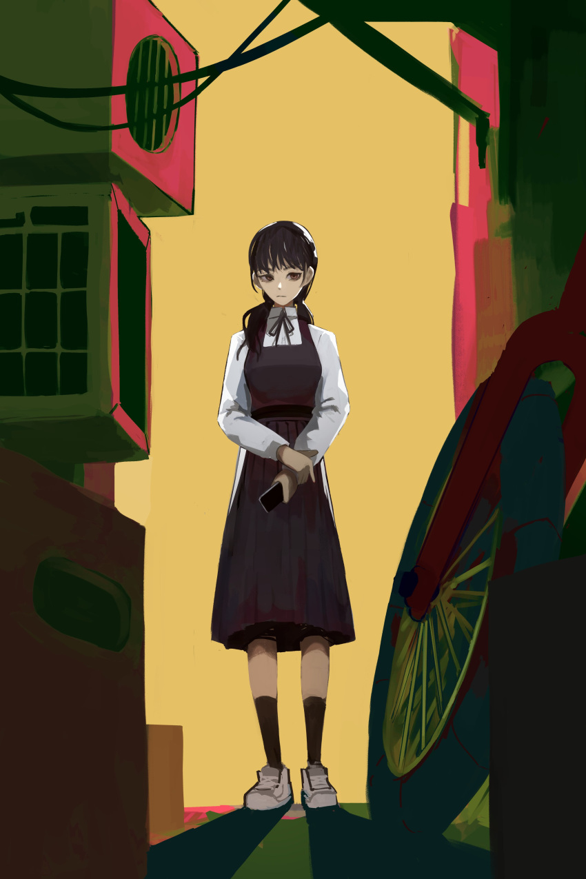absurdres, bangs, black_dress, black_hair, chainsaw_man, collared_shirt, dress, full_body