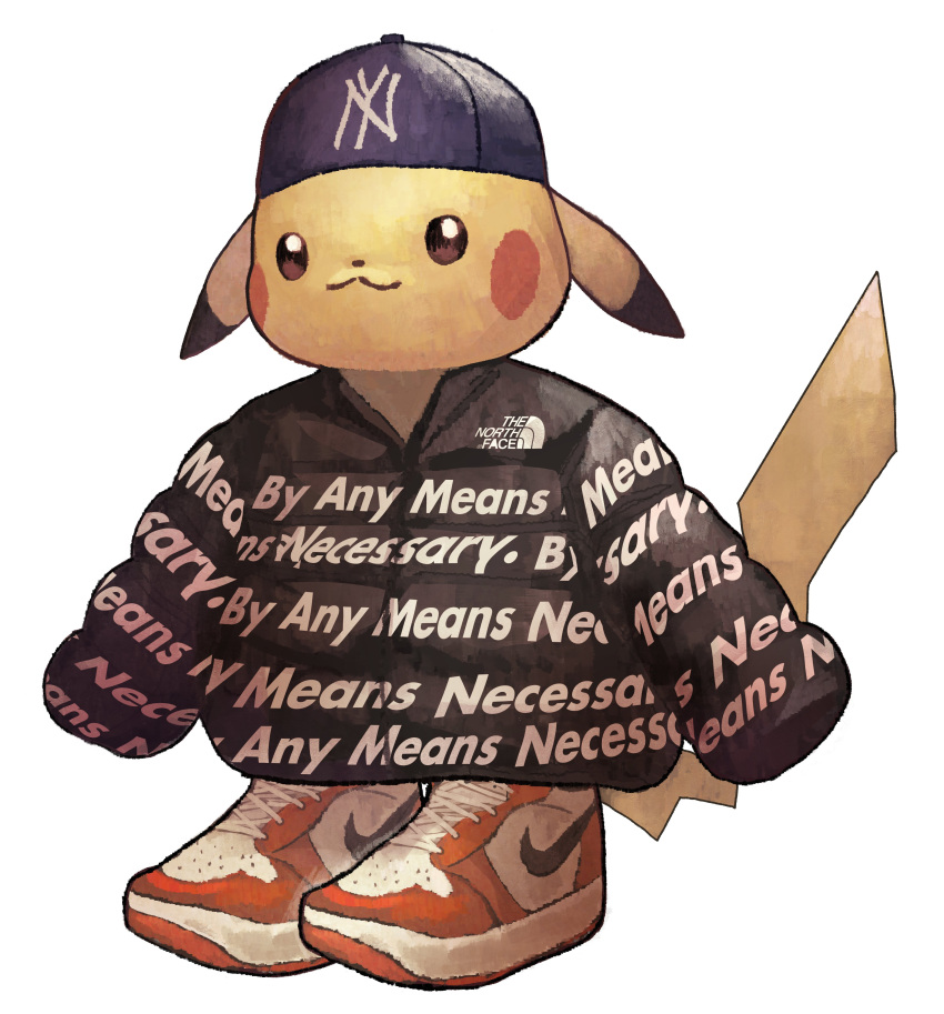 :3, absurdres, air_jordan, air_jordan_1, black_jacket, blue_headwear, brown_eyes, clothed_pokemon
