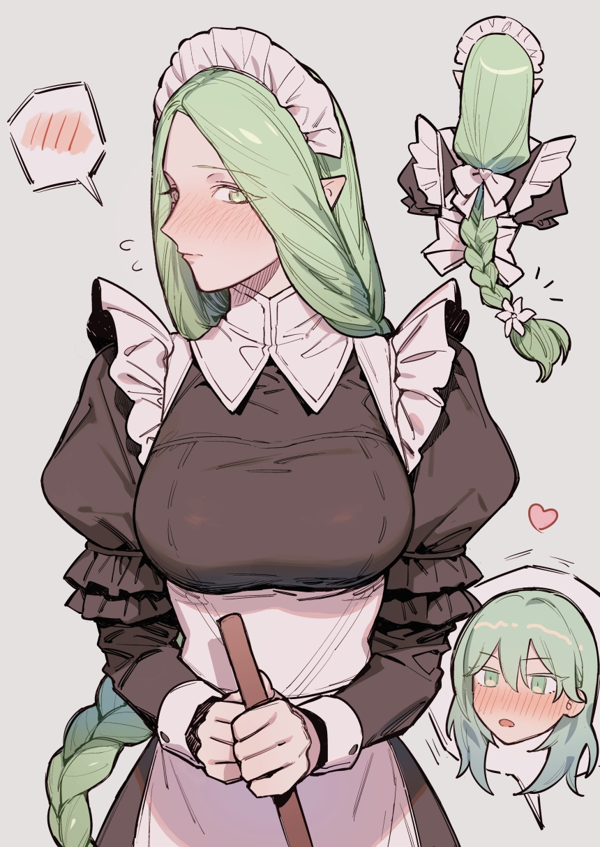 2girls, alternate_costume, apron, bad_id, bad_twitter_id, bangs, black_dress, blow