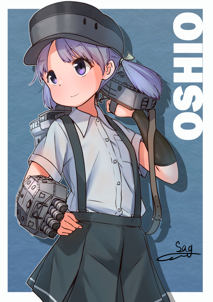 1girl, absurdres, arm_warmers, character_name, collared_shirt, green_skirt, hat, highres
