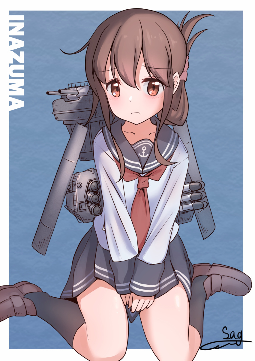 1girl, absurdres, black_skirt, black_socks, brown_eyes, brown_footwear, brown_hair, cannon