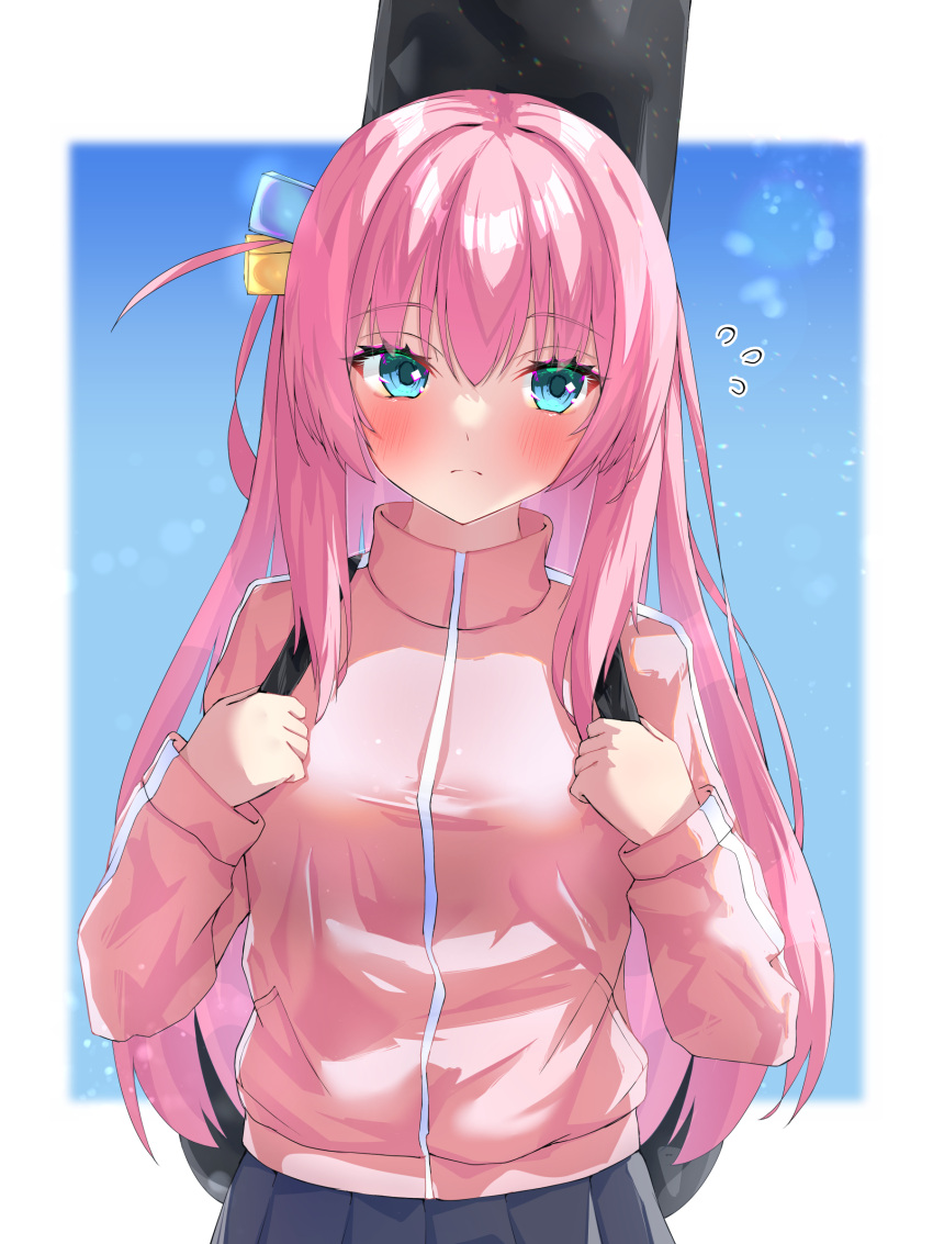 1girl, absurdres, auroraescientia, blue_eyes, blurry, blurry_background, blush, bocchi_the_rock!