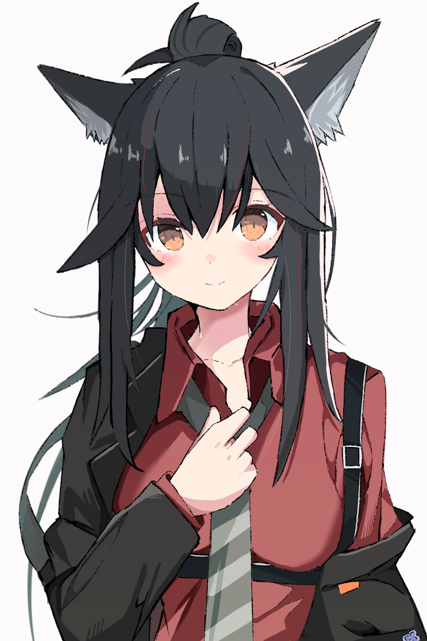 1girl, absurdres, animal_ear_fluff, animal_ears, arknights, bangs, black_hair, black_jacket