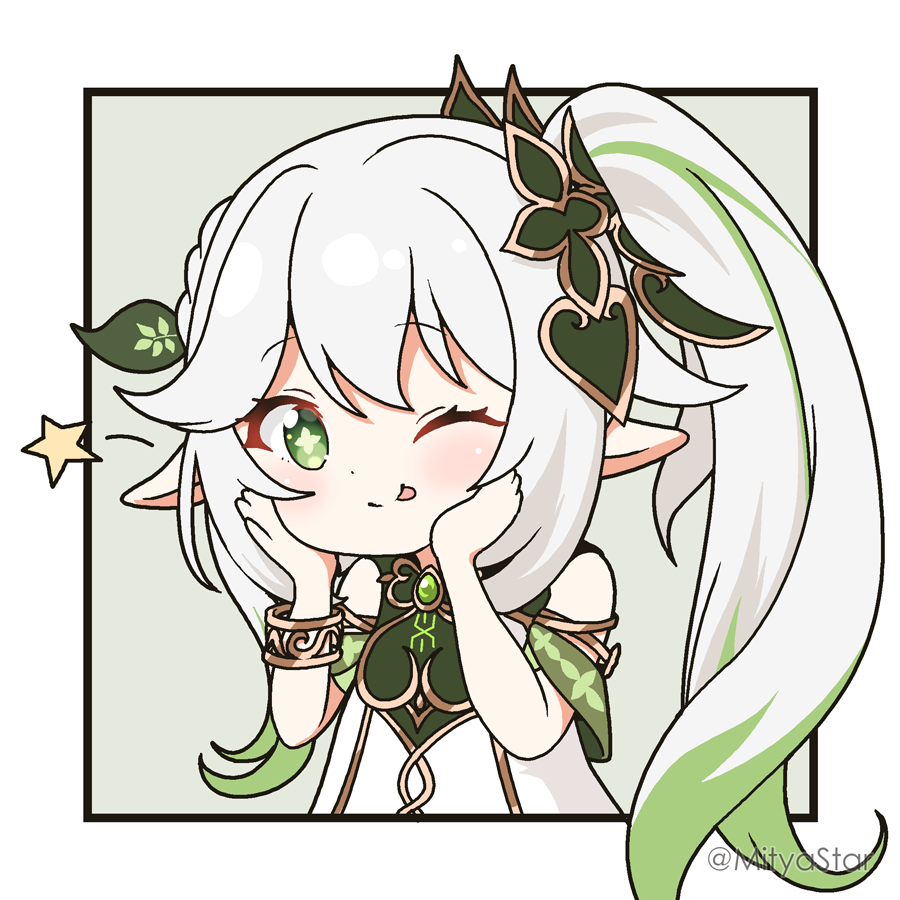 1girl, ;p, bangs, blush, braid, chibi, closed_mouth, commentary_request