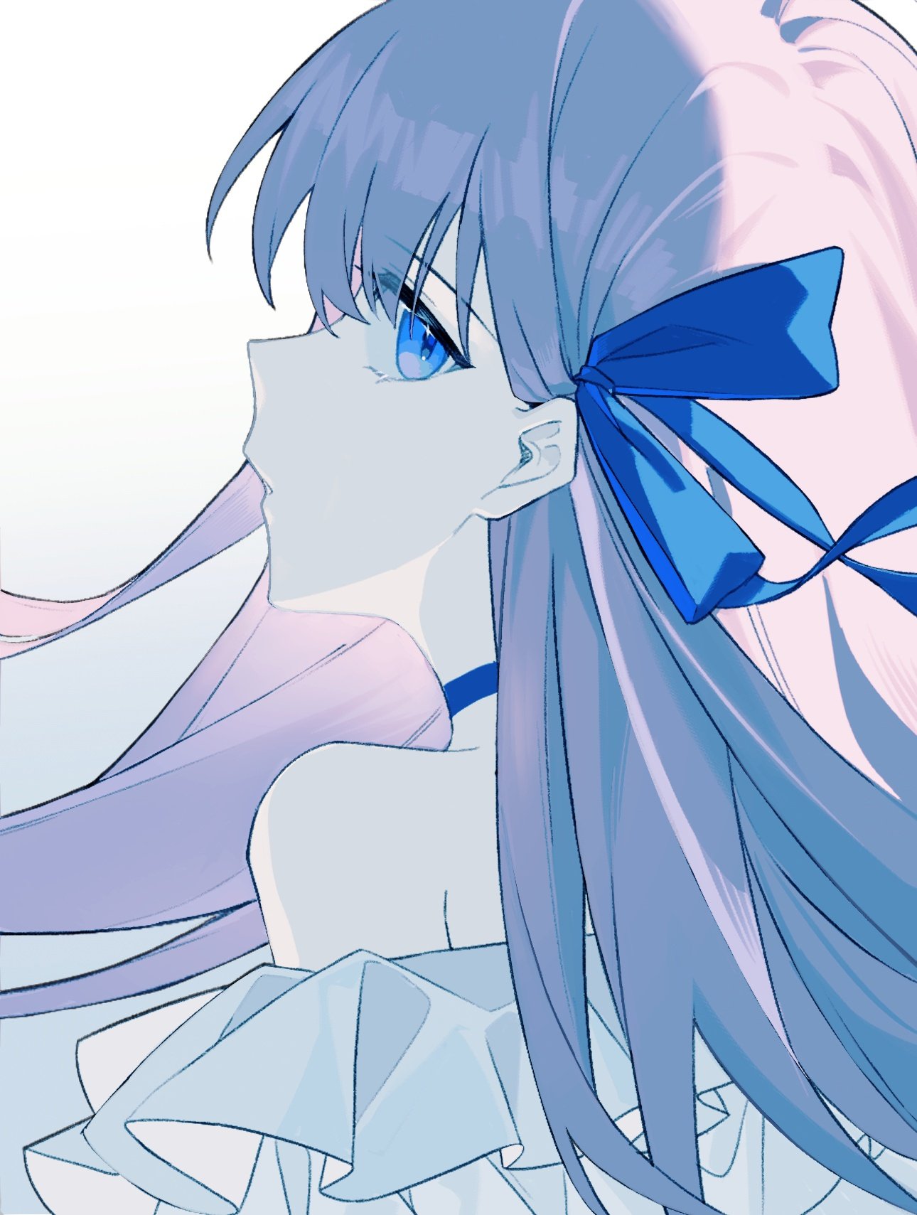1girl, blue_choker, blue_eyes, choker, fate/grand_order, fate_(series), frills, from_behind