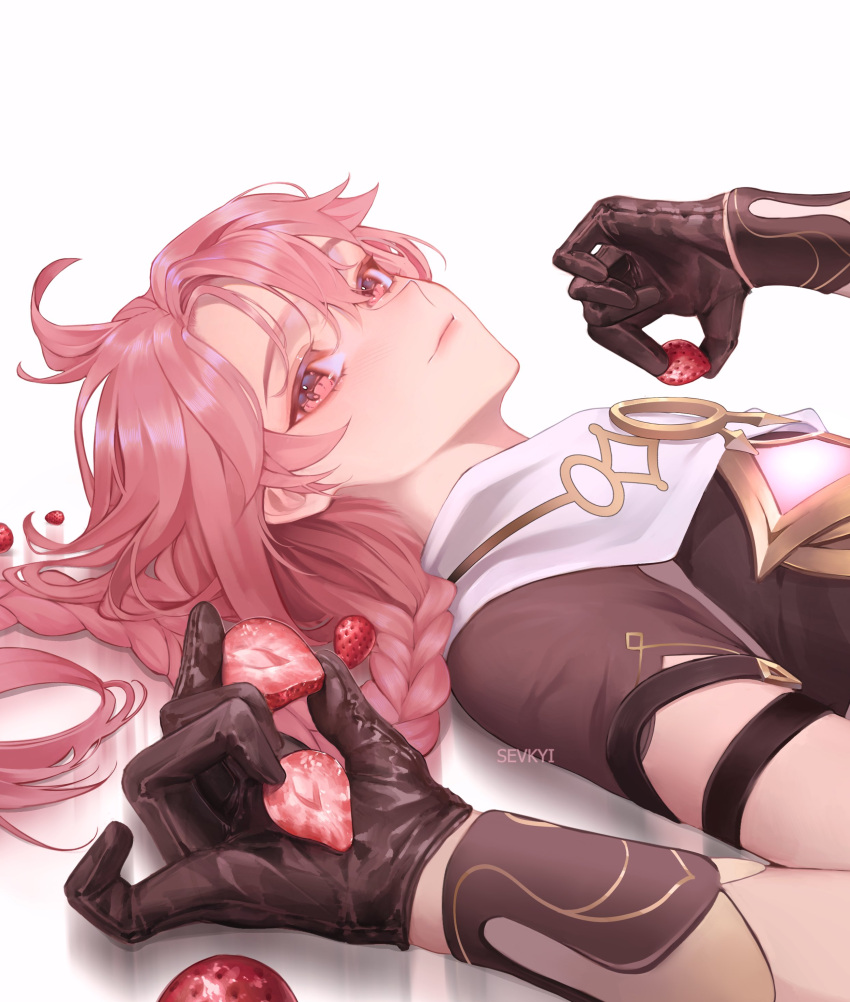 1boy, absurdres, aether_(genshin_impact), ahoge, alternate_color, alternate_eye_color, alternate_hair_color, arm_armor