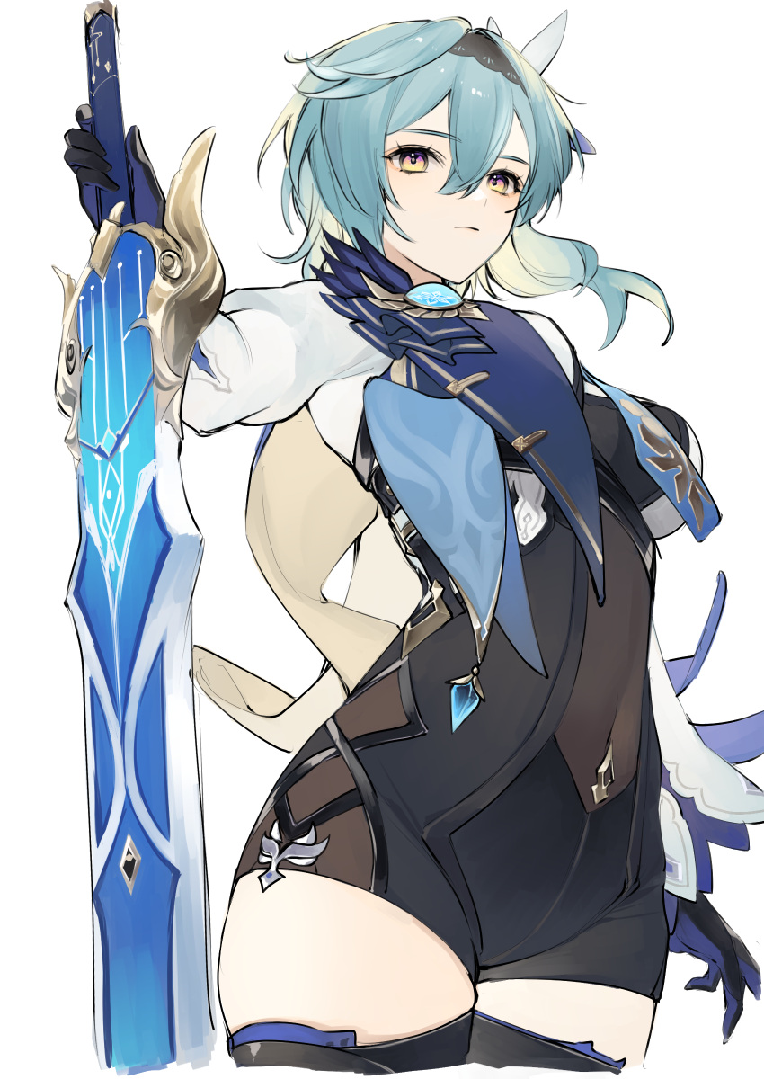 1boy, 1girl, absurdres, bangs, black_bodysuit, black_hairband, blue_hair, bodysuit