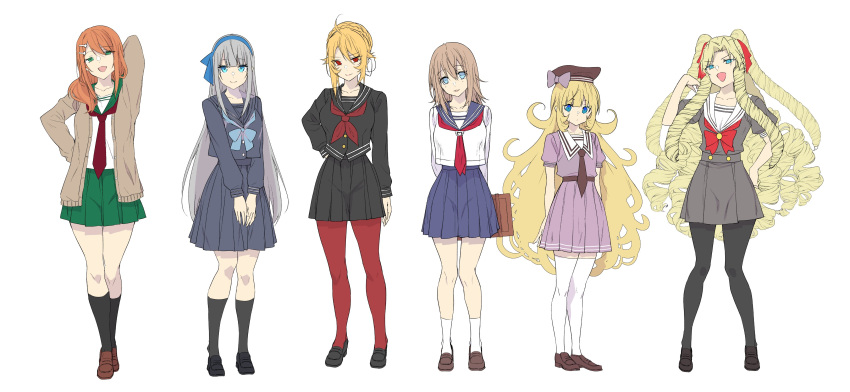 6+girls, :d, absurdres, ahoge, alternate_costume, angelica_rafa_redgrave, aqua_eyes, arm_behind_back