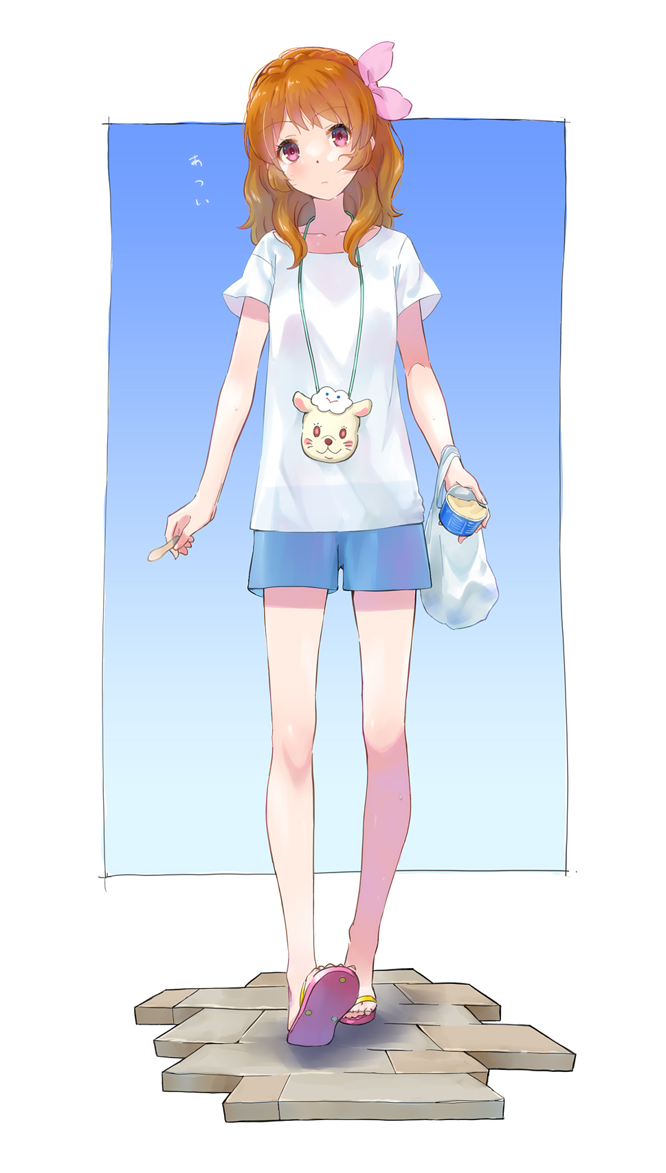 1girl, aikatsu!, aikatsu!_(series), bag, blue_background, blush, brown_hair, collar