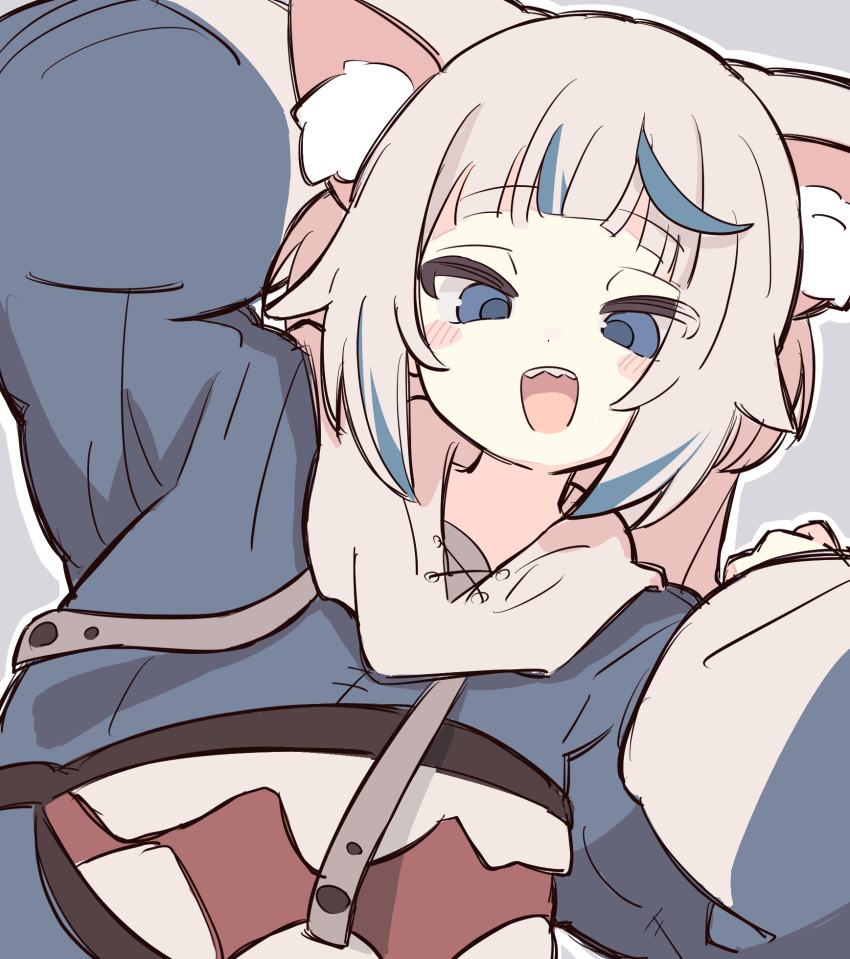 1girl, ahoge, animal_ear_fluff, animal_ears, animal_hood, blue_eyes, blue_hair, blush