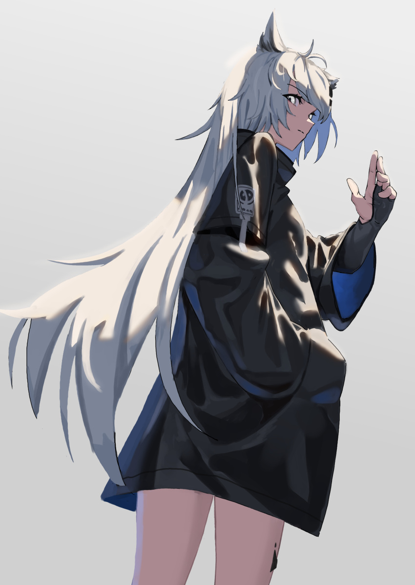 1girl, absurdres, animal_ears, antenna_hair, arknights, black_coat, black_gloves, coat