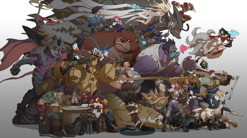 6+boys, 6+girls, aatrox, ahri_(league_of_legends), aircraft, animal_ears, annie_(league_of_legends), armor