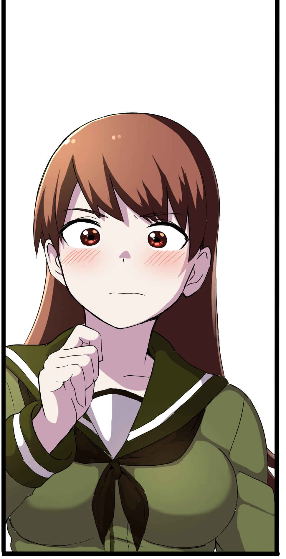 1girl, black_neckerchief, blush, breasts, brown_hair, green_serafuku, green_shirt, highres