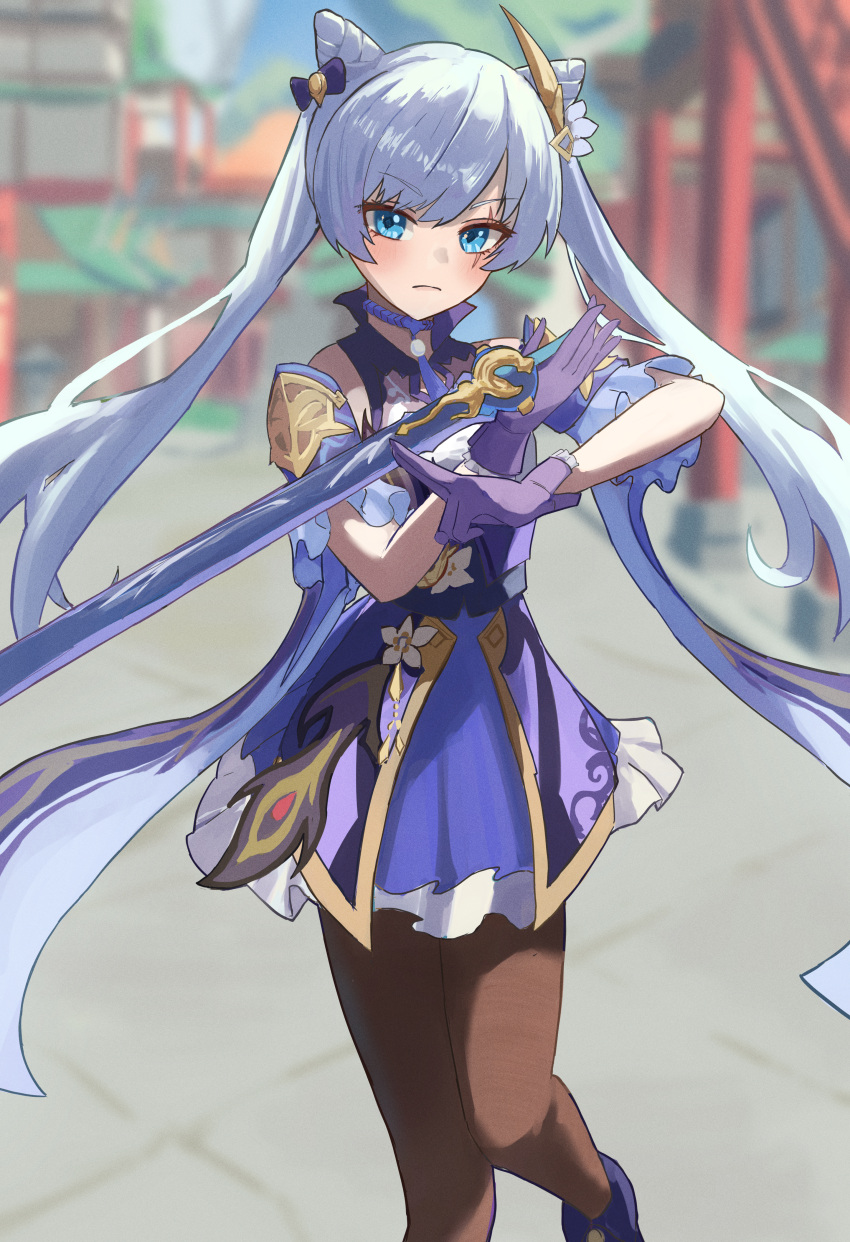 1girl, absurdres, alternate_costume, armor, bangs, blue_eyes, blurry, blurry_background