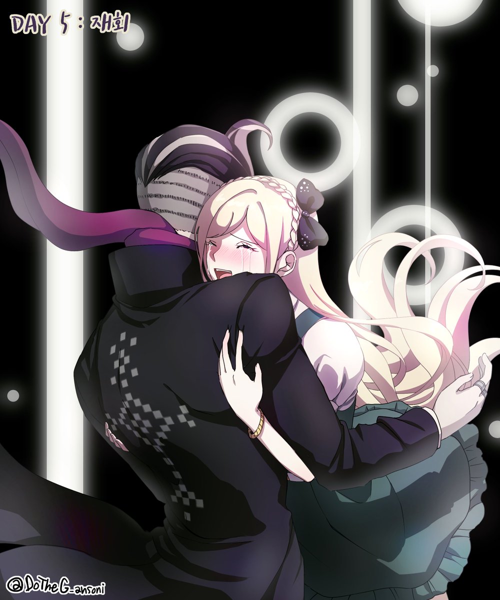1boy, 1girl, bangs, black_background, black_bow, black_hair, black_jacket, blonde_hair
