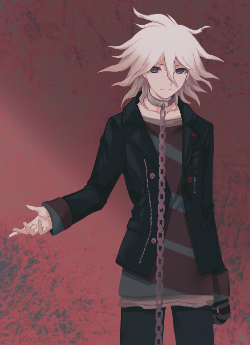 1boy, absurdres, anui, bangs, black_jacket, black_pants, chain, collar