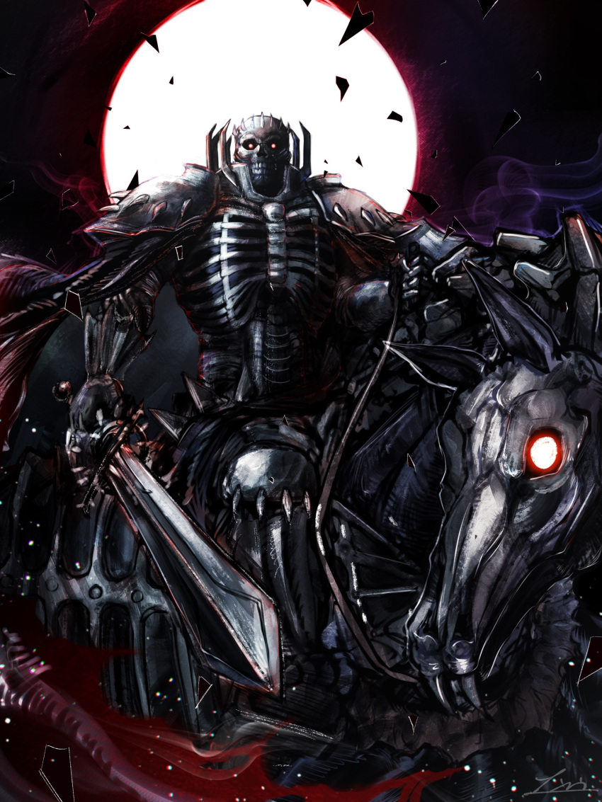 1boy, armor, berserk, commentary, commentary_request, glowing, glowing_eyes, highres