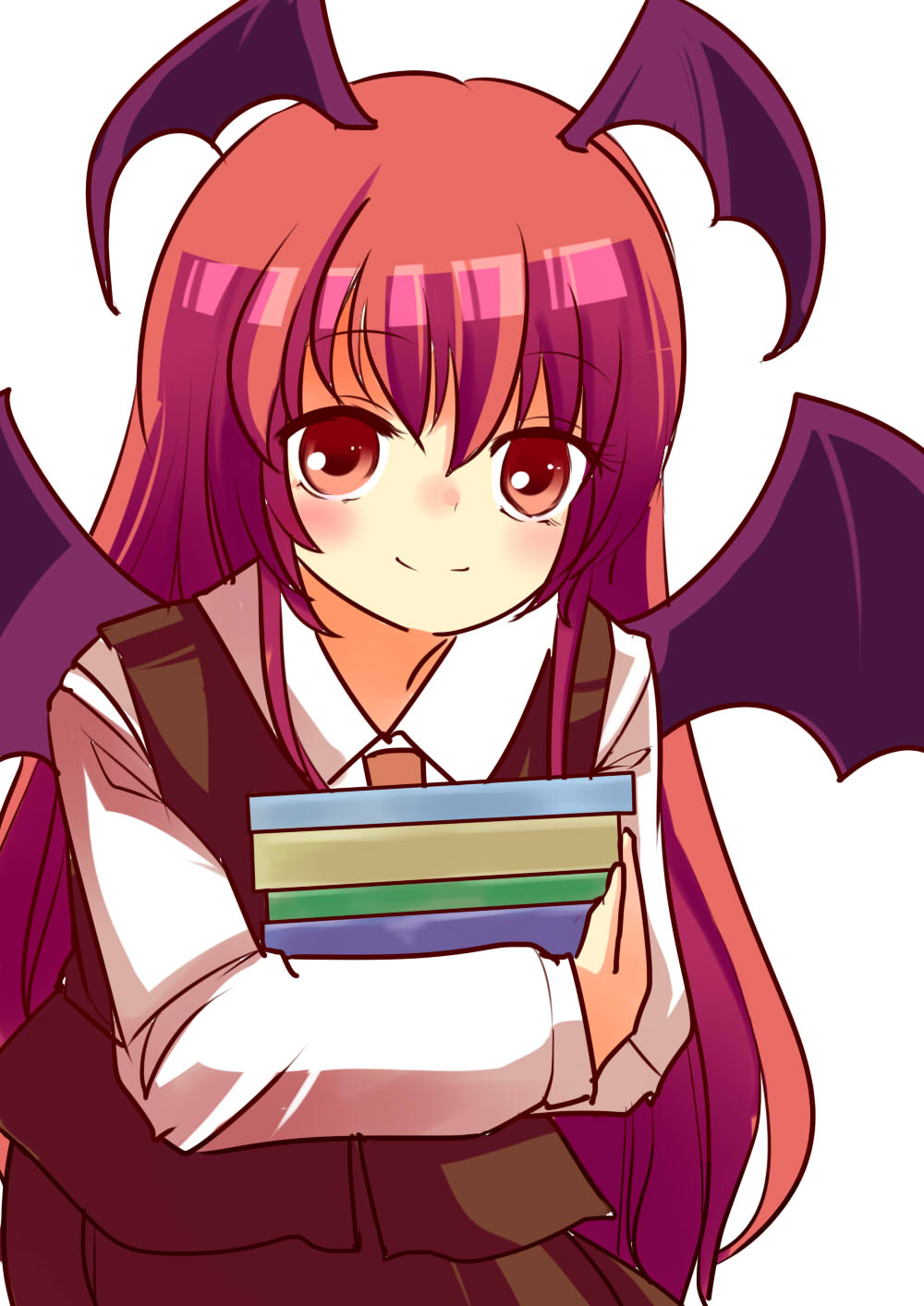1girl, bat_wings, book, fumikiri_(dake_no_hito), gradient, gradient_background, head_wings, highres