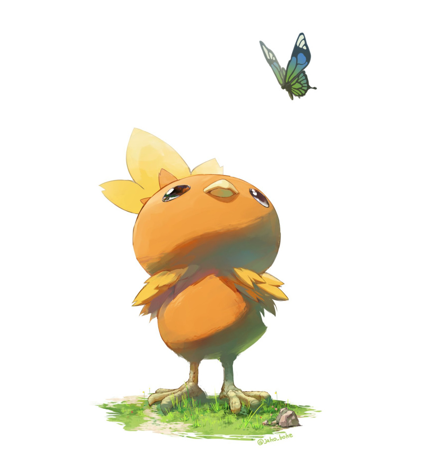 bird, bug, butterfly, chick, commentary_request, full_body, grass, highres