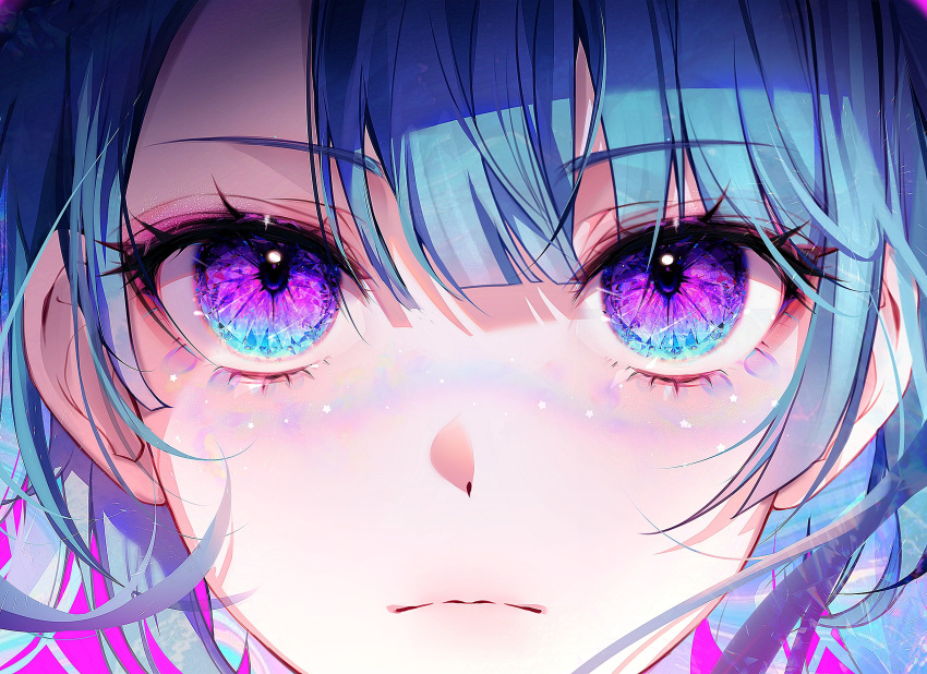 1girl, 58_(opal_00_58), absurdres, aqua_hair, bangs, blue_hair, close-up, closed_mouth