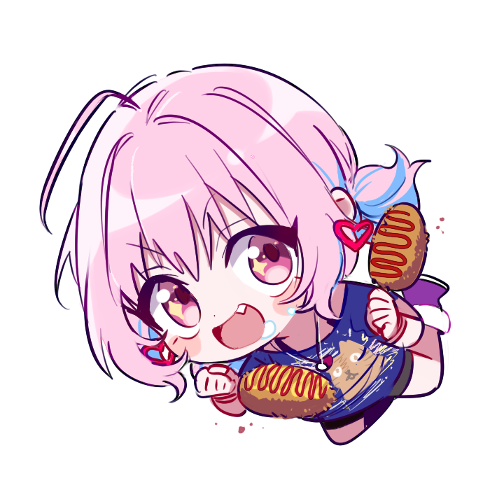 1girl, 6_(yuchae), ahoge, animal_print, bangs, blue_shirt, blush_stickers, cat_print