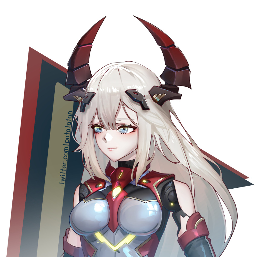 1girl, absurdres, android, blue_eyes, breasts, eyeshadow, grey_hair, headgear