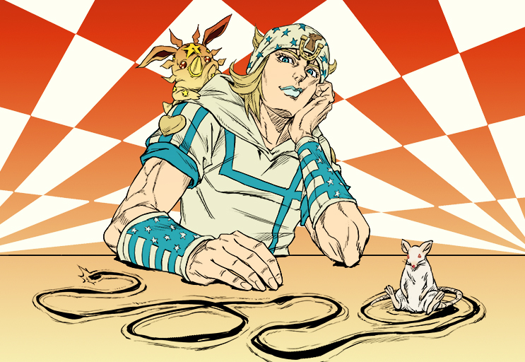 1boy, 2020, argyle, argyle_background, blonde_hair, blue_eyes, blue_lips, checkered