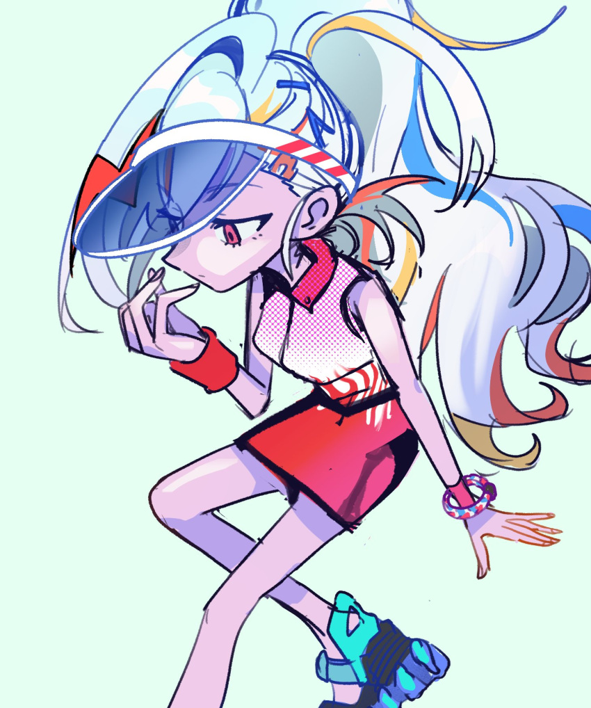 1girl, bangs, blonde_hair, blue_hair, bracelet, denonbu, dress, gradient