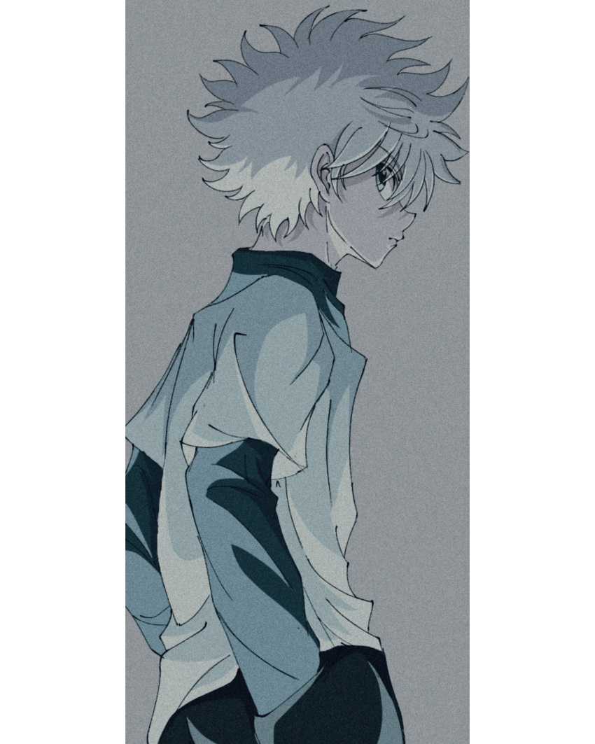 1boy, absurdres, blue_eyes, cowboy_shot, enoki_(gongindon), from_side, hands_in_pockets, highres